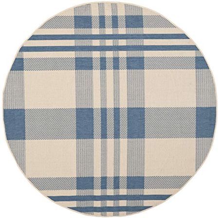 SAFAVIEH Courtyard Collection 4' Round Beige/Blue CY6201 Plaid Indoor/ Outside Waterproof Easy cleansingPatio Backyard Mudroom Area Mat