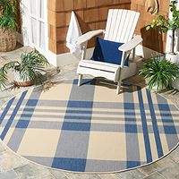 SAFAVIEH Courtyard Collection 4' Round Beige/Blue CY6201 Plaid Indoor/ Outside Waterproof Easy cleansingPatio Backyard Mudroom Area Mat