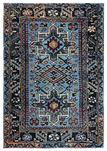SAFAVIEH Vintage Hamadan Collection 9' x 12' Light Blue / Black VTH211M Oriental Traditional Persian Non-Shedding Living Room Bedroom Dining Home Office Area Rug