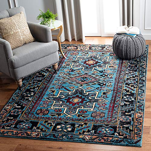 SAFAVIEH Vintage Hamadan Collection 9' x 12' Light Blue / Black VTH211M Oriental Traditional Persian Non-Shedding Living Room Bedroom Dining Home Office Area Rug