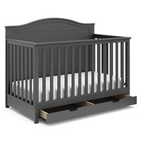 Storkcraft Moss 5-in-1 Convertible Crib with Drawer (Gray) – GREENGUARD Gold Certified, Crib with Drawer Combo, Includes Full-Size Nursery Storage Drawer, Converts to Toddler Bed and Full-Size Bed