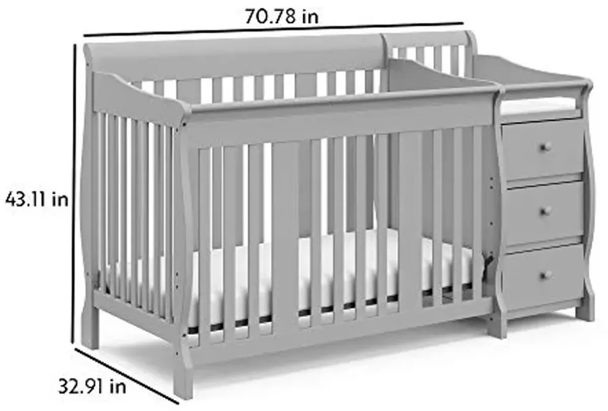 Storkcraft Portofino 5-in-1 Convertible Crib and Changer Combo (Pebble Gray) – Changing-Table with Storage Drawer, Converts to Toddler Full-Size Bed, Daybed