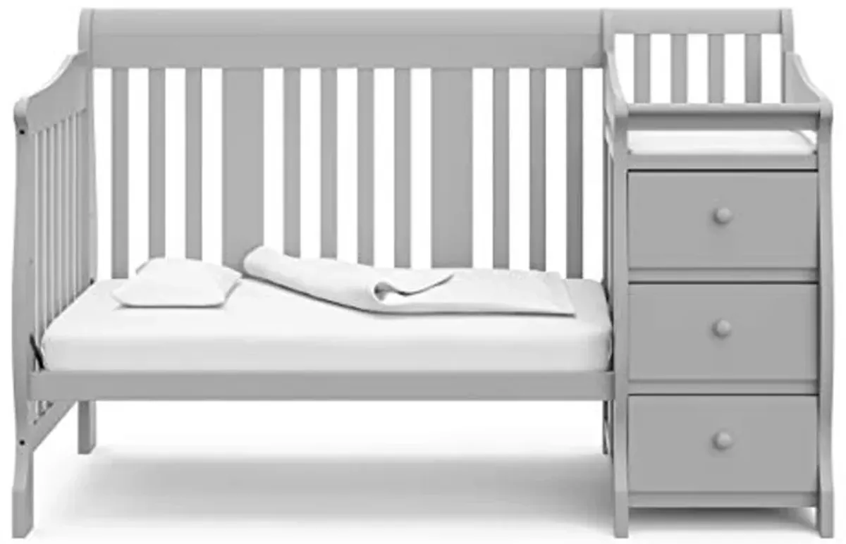 Storkcraft Portofino 5-in-1 Convertible Crib and Changer Combo (Pebble Gray) – Changing-Table with Storage Drawer, Converts to Toddler Full-Size Bed, Daybed