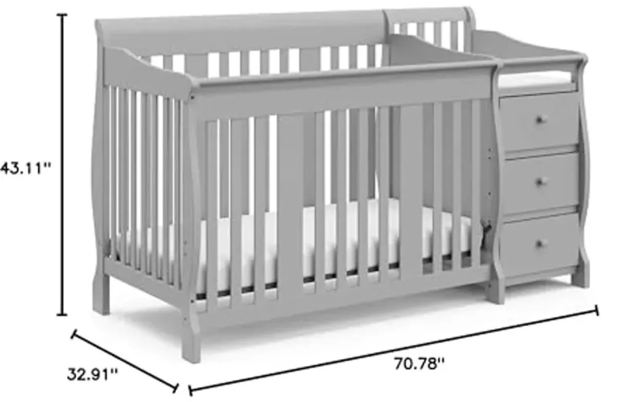 Storkcraft Portofino 5-in-1 Convertible Crib and Changer Combo (Pebble Gray) – Changing-Table with Storage Drawer, Converts to Toddler Full-Size Bed, Daybed