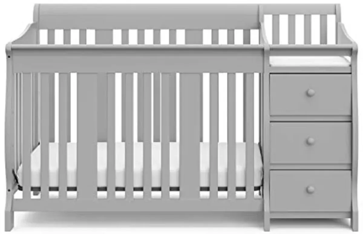 Storkcraft Portofino 5-in-1 Convertible Crib and Changer Combo (Pebble Gray) – Changing-Table with Storage Drawer, Converts to Toddler Full-Size Bed, Daybed