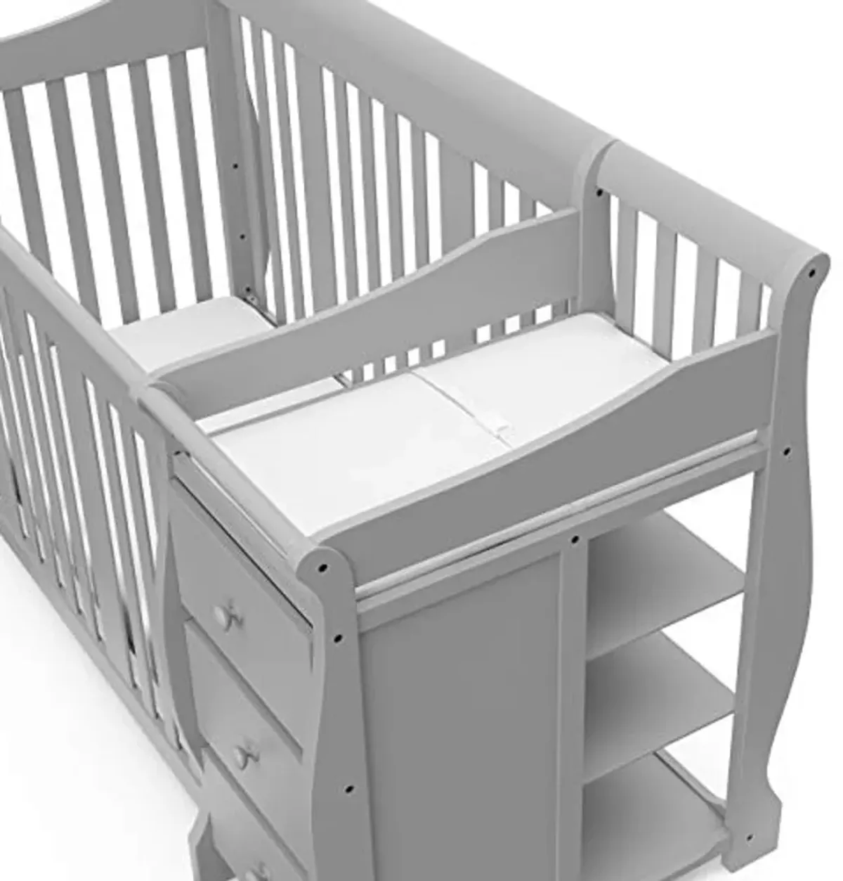 Storkcraft Portofino 5-in-1 Convertible Crib and Changer Combo (Pebble Gray) – Changing-Table with Storage Drawer, Converts to Toddler Full-Size Bed, Daybed