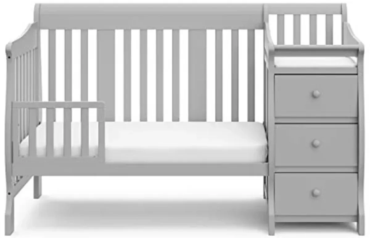 Storkcraft Portofino 5-in-1 Convertible Crib and Changer Combo (Pebble Gray) – Changing-Table with Storage Drawer, Converts to Toddler Full-Size Bed, Daybed