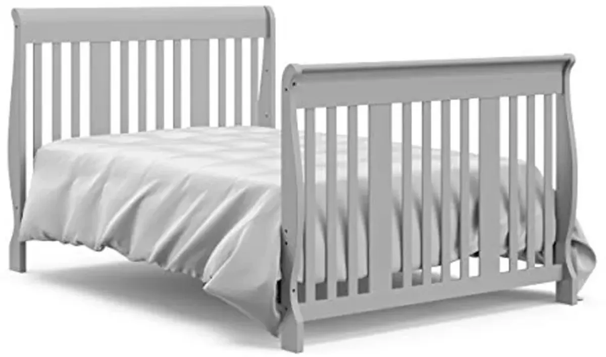 Storkcraft Portofino 5-in-1 Convertible Crib and Changer Combo (Pebble Gray) – Changing-Table with Storage Drawer, Converts to Toddler Full-Size Bed, Daybed