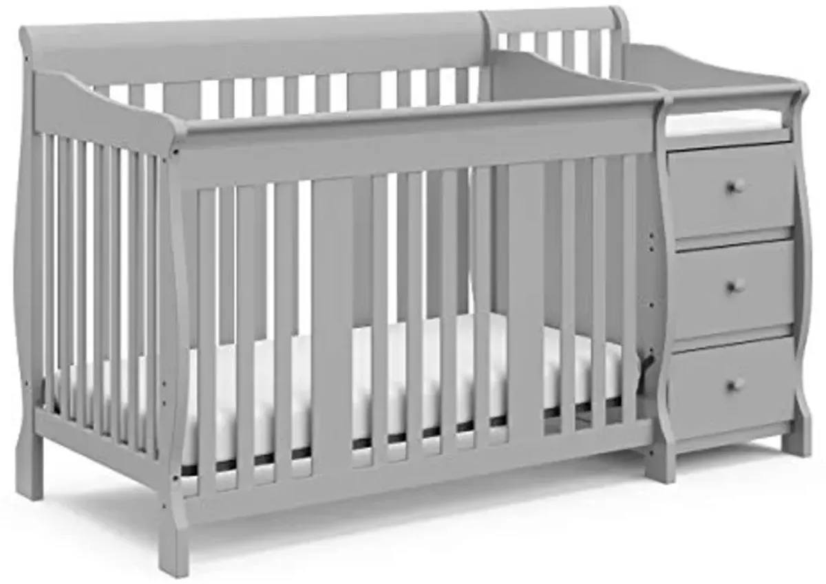 Storkcraft Portofino 5-in-1 Convertible Crib and Changer Combo (Pebble Gray) – Changing-Table with Storage Drawer, Converts to Toddler Full-Size Bed, Daybed