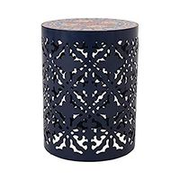Christopher Knight Home Laurent Outdoor Lace Cut Side Table with Tile Top, Dark Blue