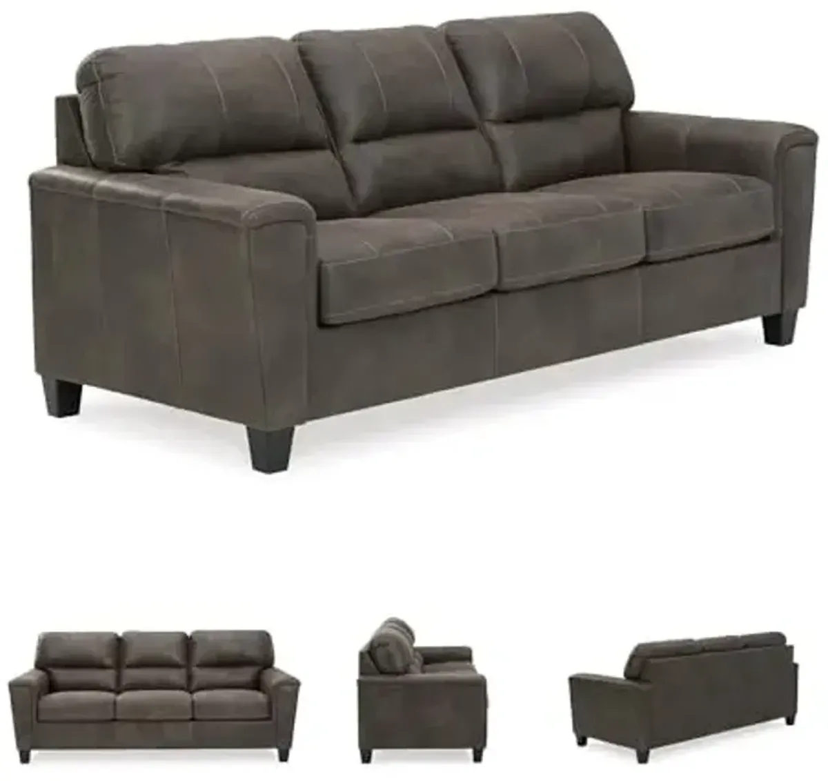 Signature Design by Ashley Navi Faux Leather Modern Queen Sofa Sleeper, Gray