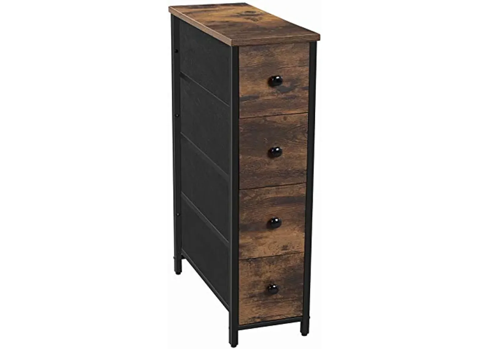 SONGMICS Narrow Dresser, Vertical Storage Unit with 4 Fabric Drawers, for Small Spaces and Gaps, Metal Frame, Slim Storage Tower, for Living Room, Laundry, Closet, Rustic Brown and Black ULGS041B01