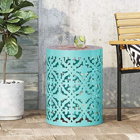 Christopher Knight Home Joseph Outdoor Lace Cut Side Table with Tile Top, Teal