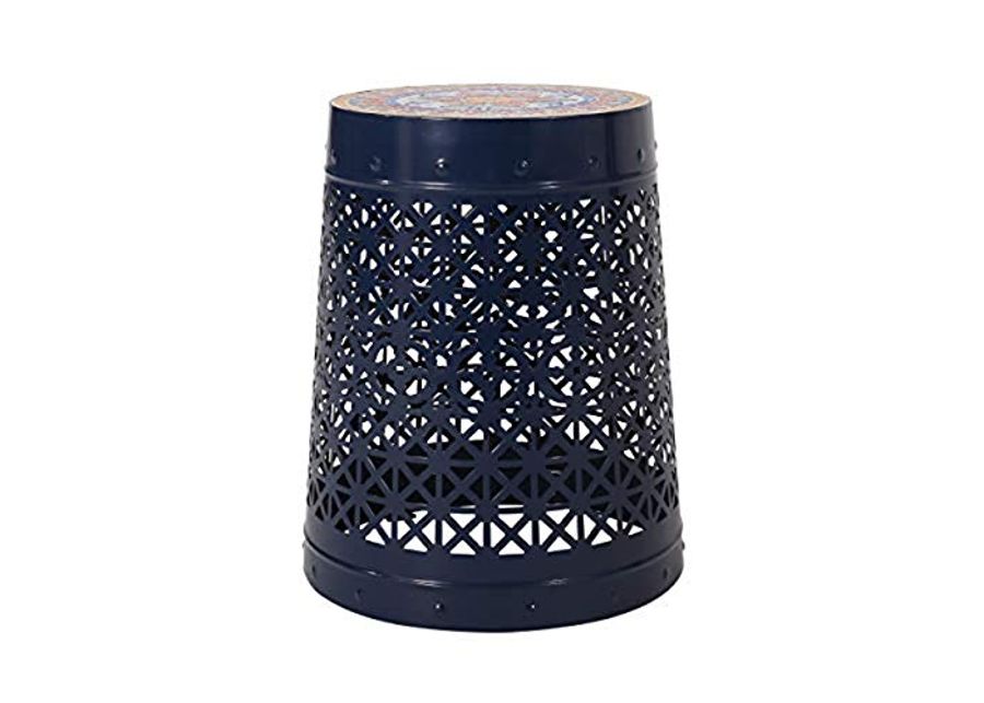 Christopher Knight Home Justin Outdoor Lace Cut Side Table with Tile Top, Dark Blue