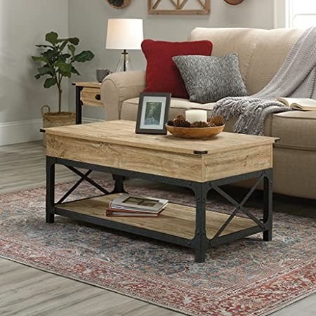Sauder Steel River Lift-top Coffee Table, L: 41.30" x W: 22.32" x H: 18.58", Milled Mesquite Finish
