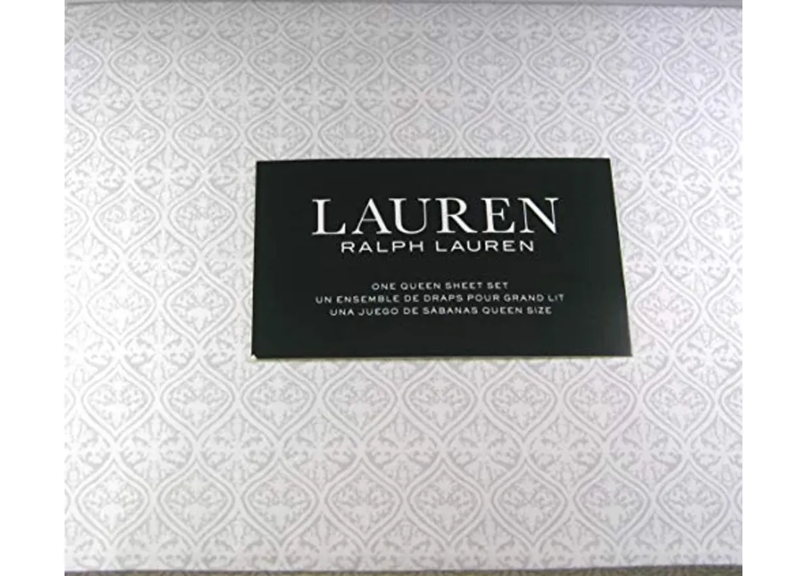 Lauren Ralph Lauren Queen Size Medallion Print Sheet Set 100% Cotton Light Gray and White