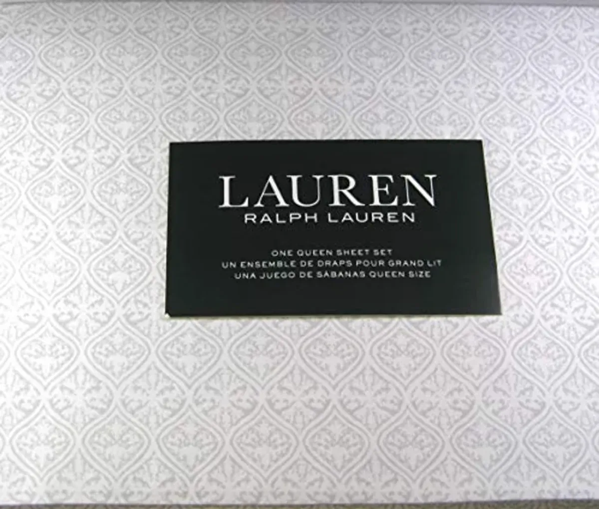 Lauren Ralph Lauren Queen Size Medallion Print Sheet Set 100% Cotton Light Gray and White