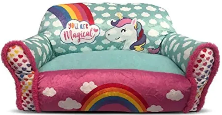 Heritage Kids Double Bean Bag Sofa Chair with Sherpa Trim, Unicorn You are Magical Print Large