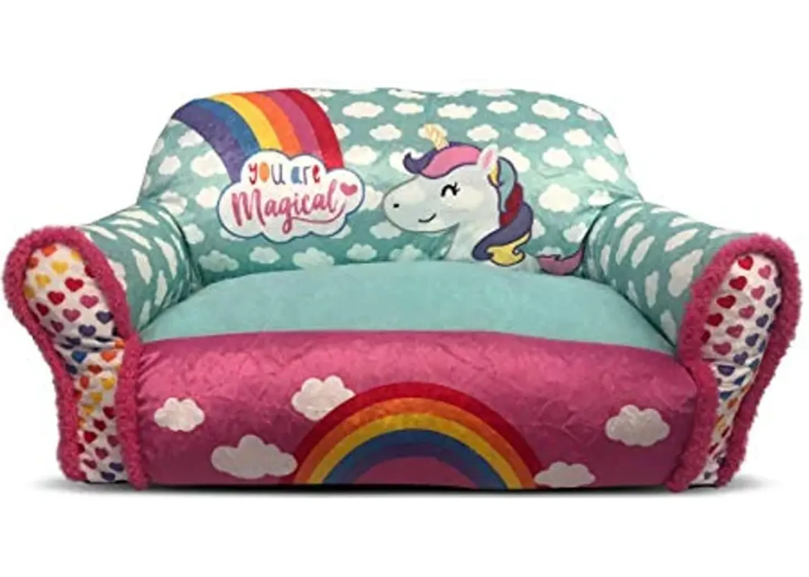 Heritage Kids Double Bean Bag Sofa Chair with Sherpa Trim, Unicorn You are Magical Print Large