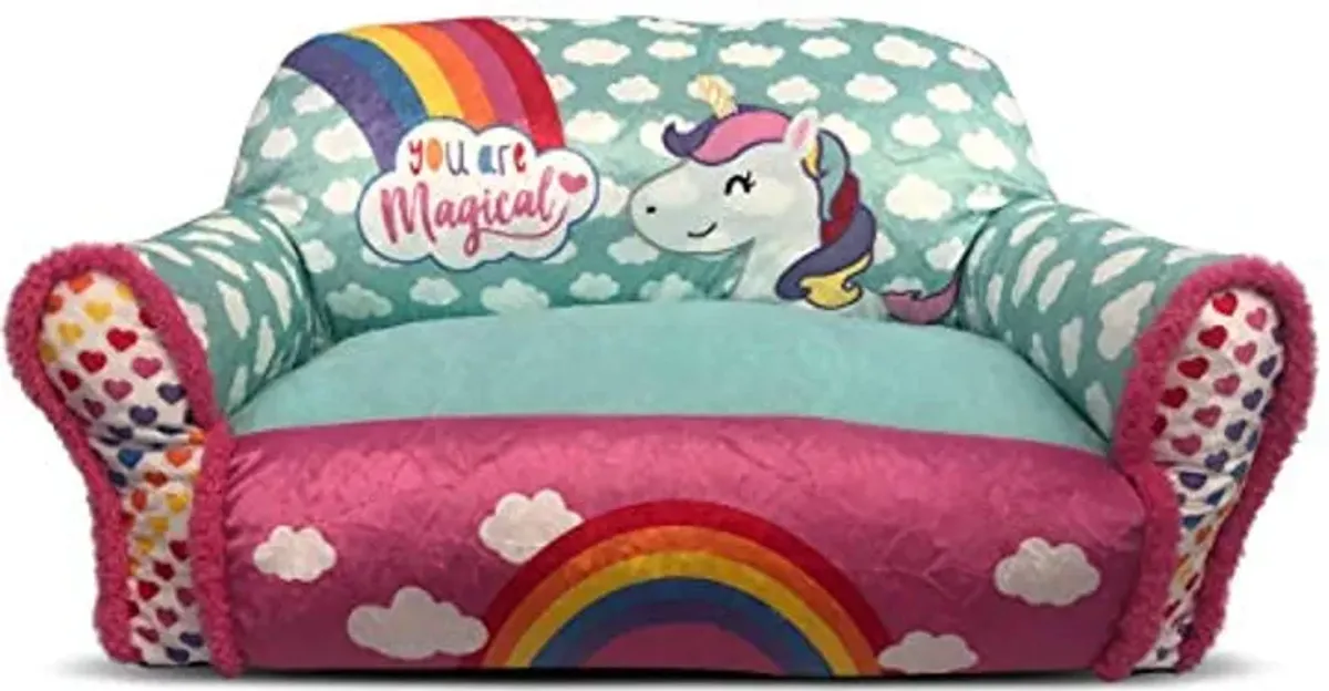 Heritage Kids Double Bean Bag Sofa Chair with Sherpa Trim, Unicorn You are Magical Print Large