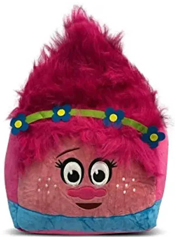 Idea Nuova Trolls Poppy 3D Bean Bag Square Pouf Ottoman, Decorative Seating for Kids, 13"x 13"x13"