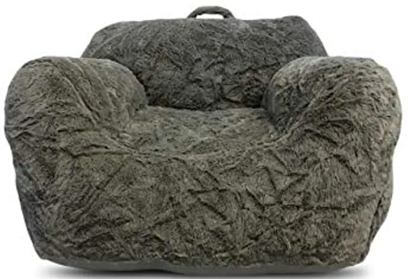 Heritage Kids Faux Fur Grey Bean Bag Sofa Chair with Top Handle, Ages 2+, Large, Grey