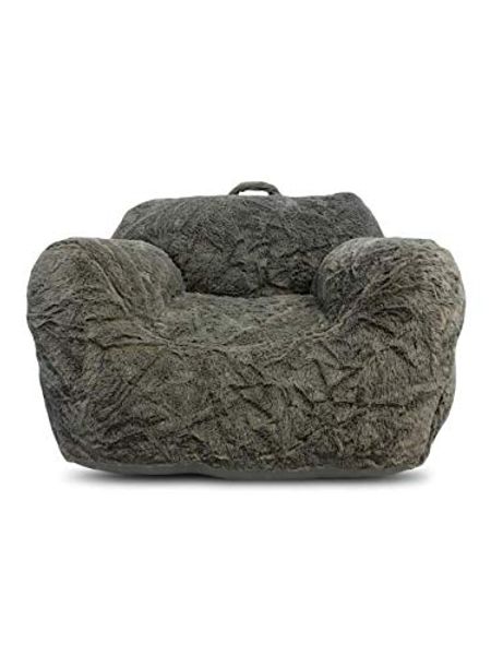 Heritage Kids Faux Fur Grey Bean Bag Sofa Chair with Top Handle, Ages 2+