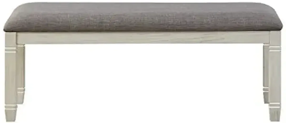 Lexicon Dining Bench with Padded Seat and Wooden Frame, 48" W Entryway Bench, Gray Textured Fabric Upholstered Dining Seat for Kitchen/Living Room, Easy Assembly, Antique White