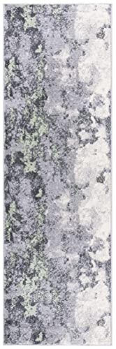 SAFAVIEH Adirondack Collection 2'6" x 12' Green / Grey ADR134F Modern Abstract Non-Shedding Living Room Bedroom Runner Rug