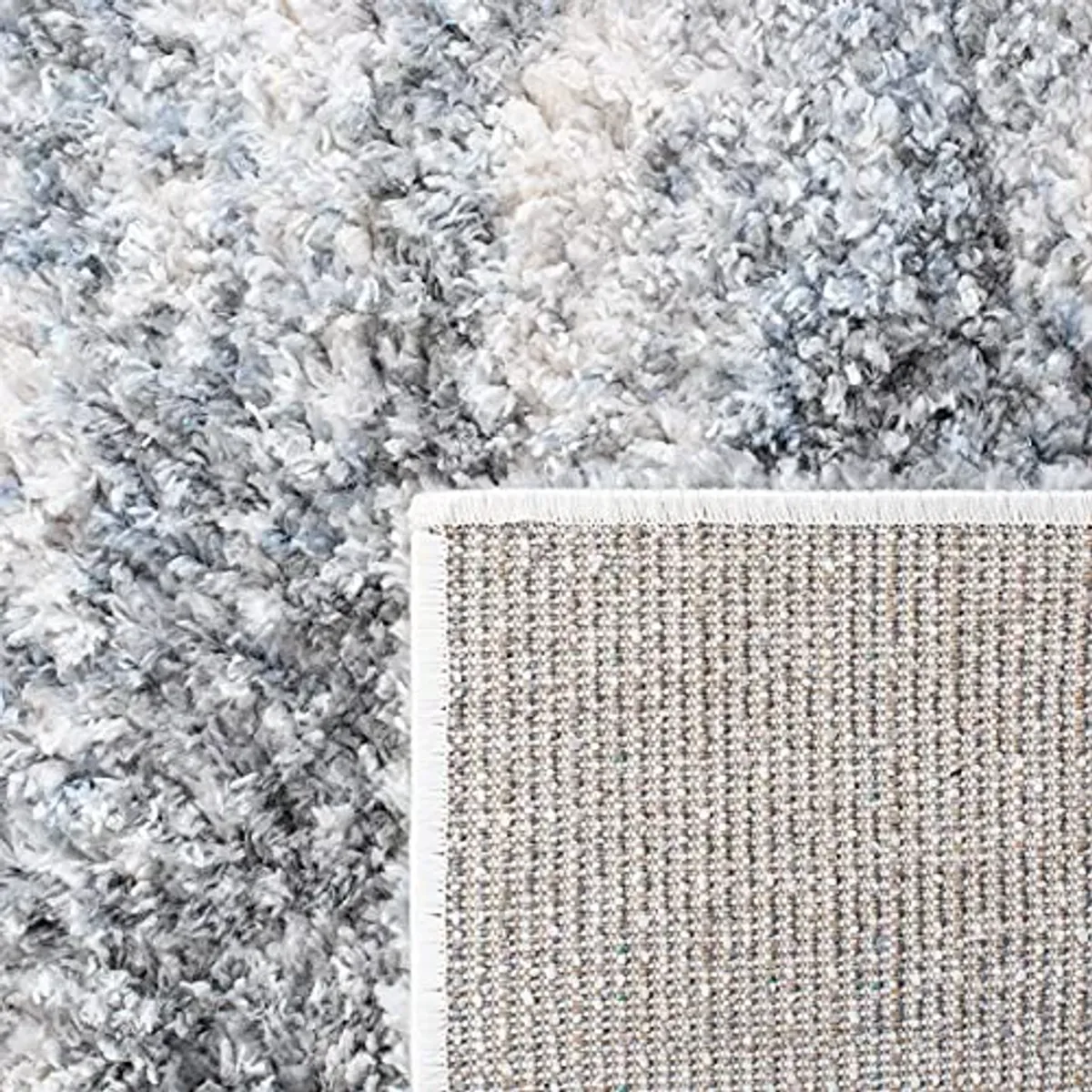 SAFAVIEH Berber Shag Collection 4' x 6' Ivory/Grey BER273A Modern Abstract Non-Shedding Living Room Bedroom Dining Room Entryway Plush 1.2-inch Thick Area Rug