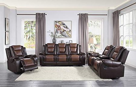 Lexicon Matteo Double Glider Reclining Loveseat, Two-Tone Brown