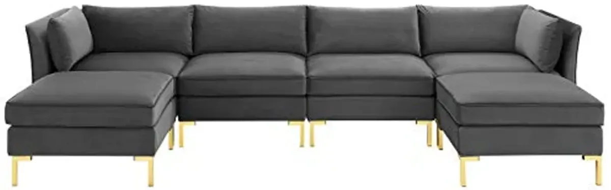 Modway Ardent Performance Velvet Sectional Sofa, 6 Piece w/Double Chaise, Gray