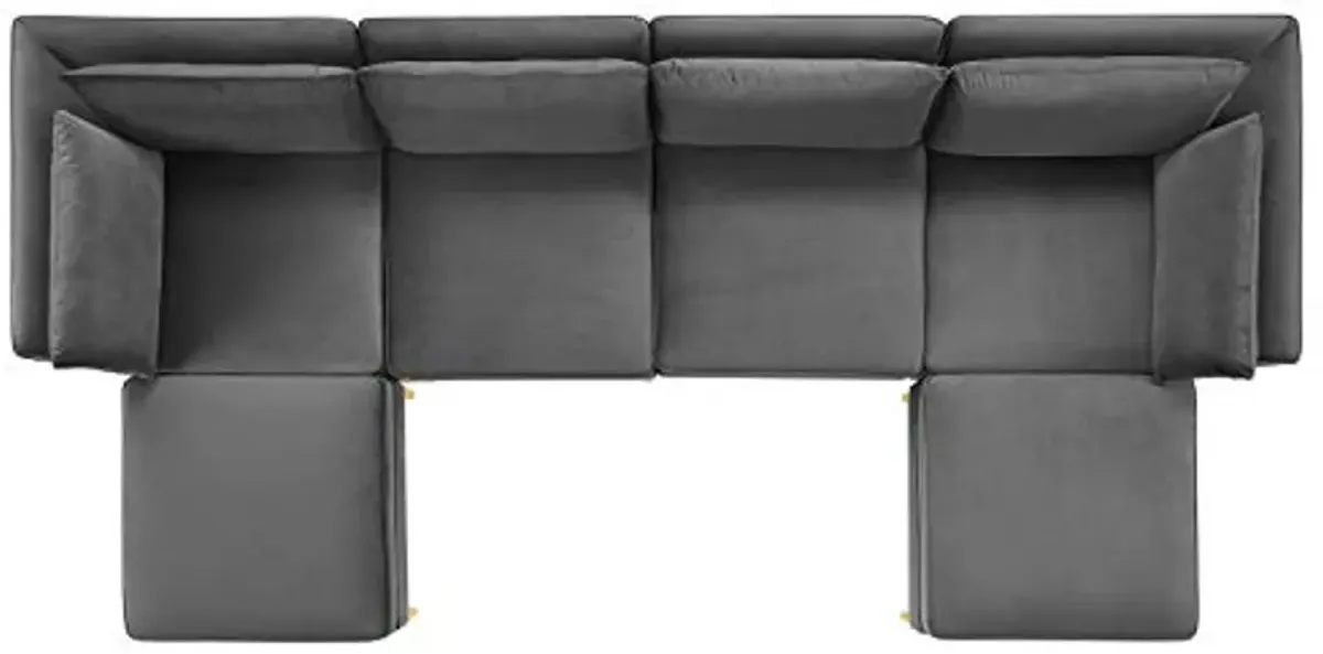 Modway Ardent Performance Velvet Sectional Sofa, 6 Piece w/Double Chaise, Gray