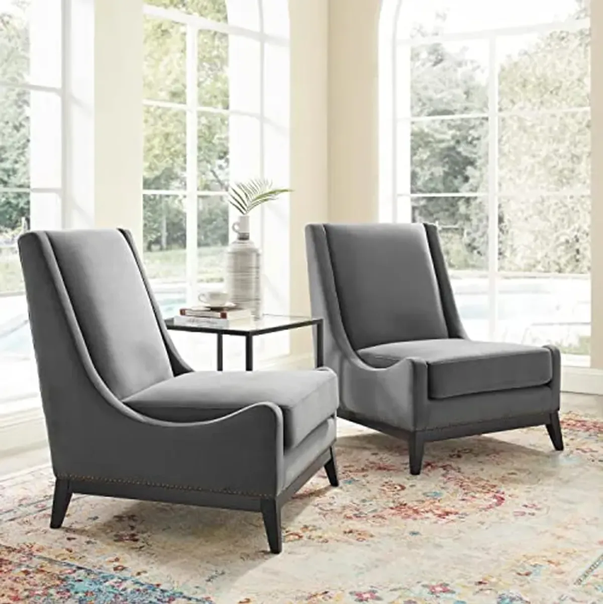 Modway Confident Upholstered Performance Velvet Set of 2, Two Lounge Chairs, Gray