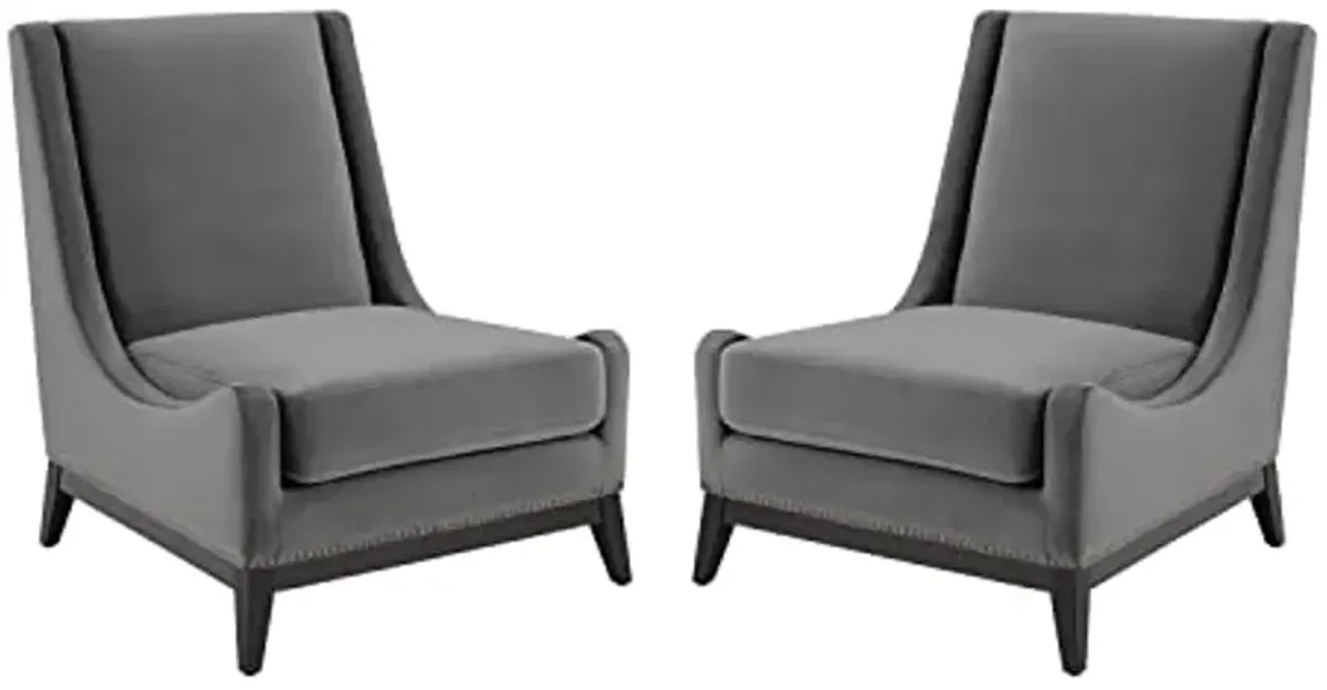 Modway Confident Upholstered Performance Velvet Set of 2, Two Lounge Chairs, Gray