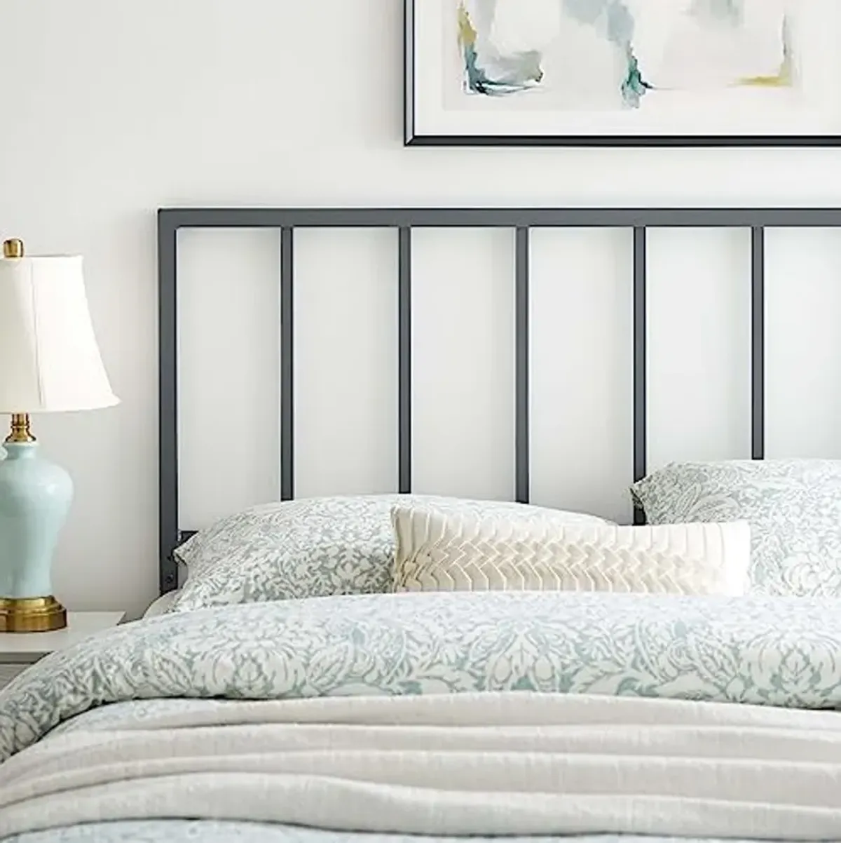 Modway Tatum Modern Farmhouse Metal Twin Headboard in Black