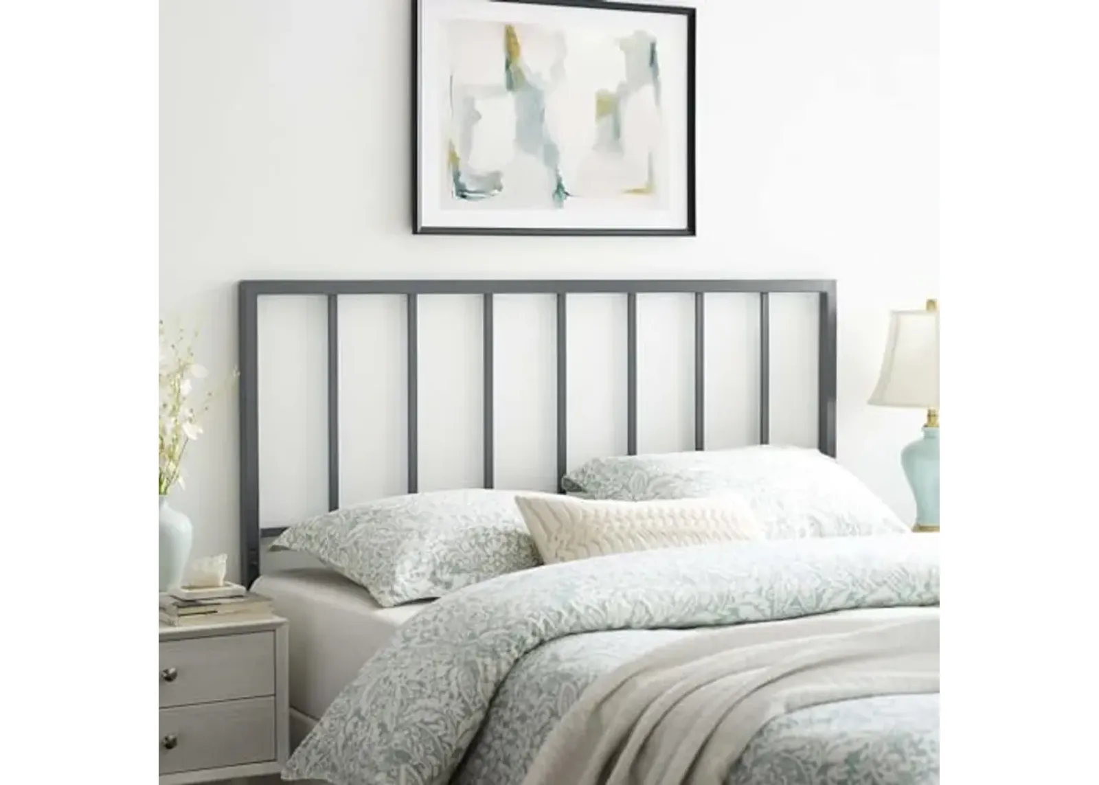 Modway Tatum Modern Farmhouse Metal Twin Headboard in Black