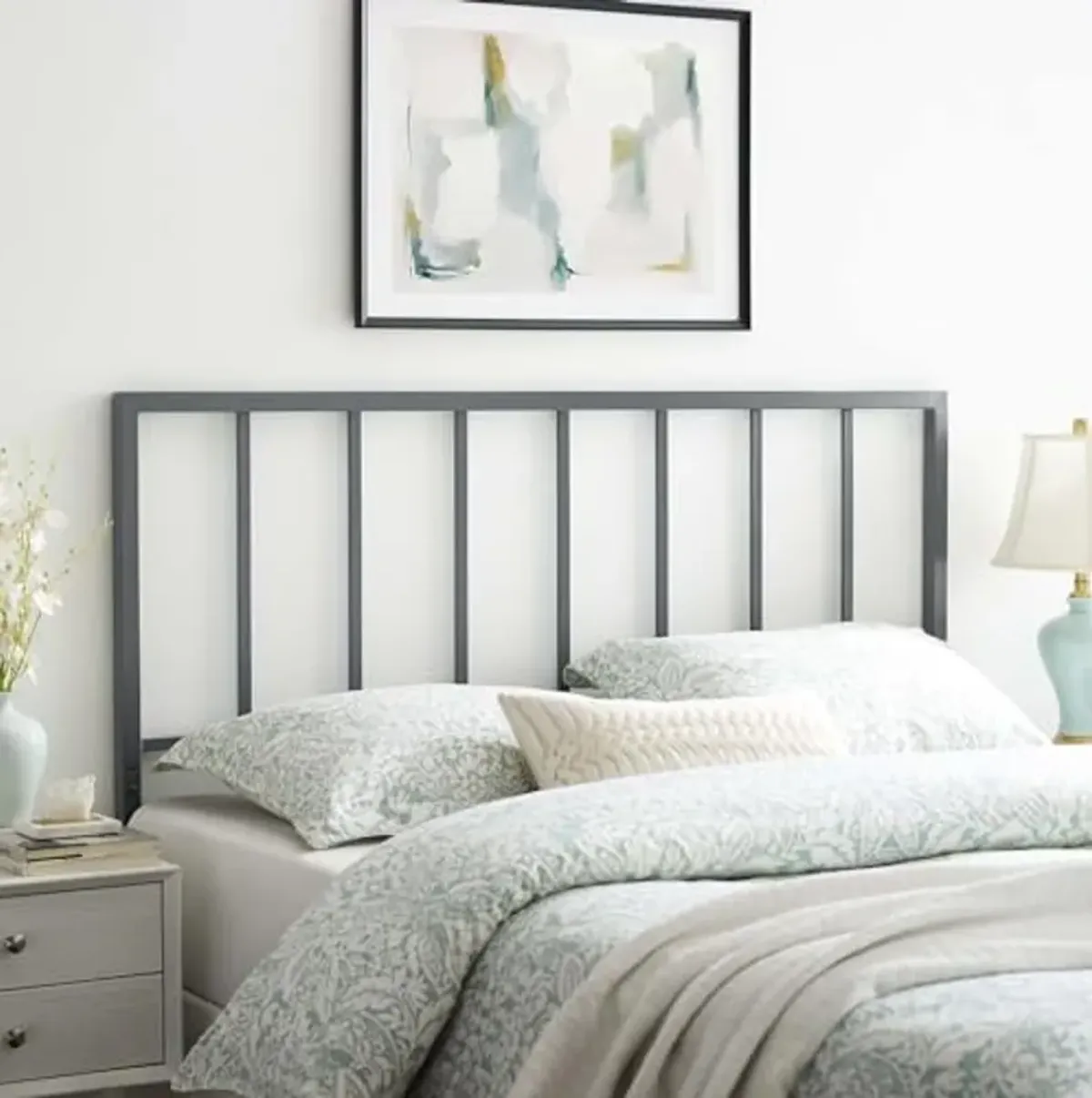 Modway Tatum Modern Farmhouse Metal Twin Headboard in Black