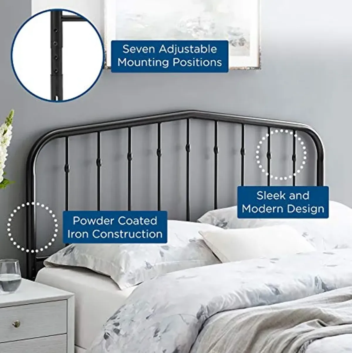 Modway Lennon Modern Farmhouse Metal King Headboard in Black