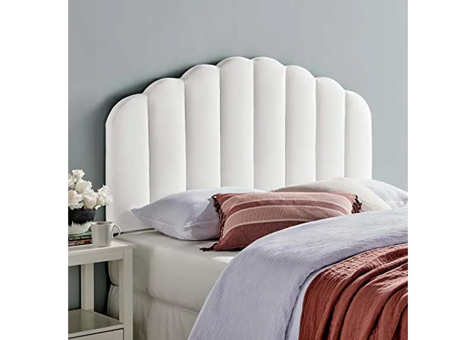 Modway Veronique Channel Tufted Performance Velvet Upholstered Full/Queen Headboard in White