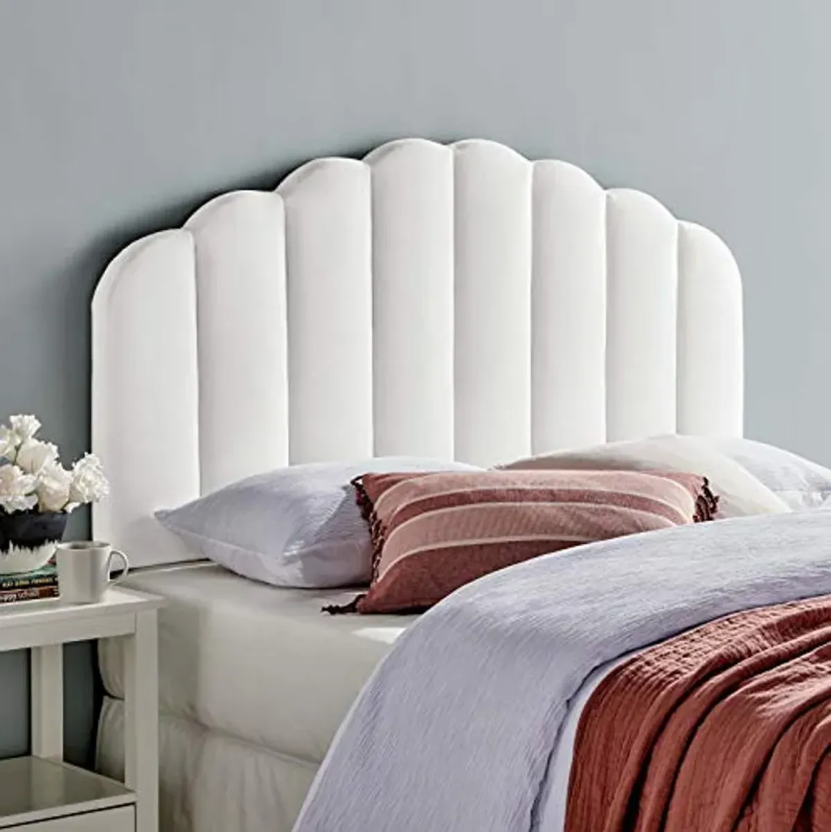 Modway Veronique Channel Tufted Performance Velvet Upholstered Full/Queen Headboard in White