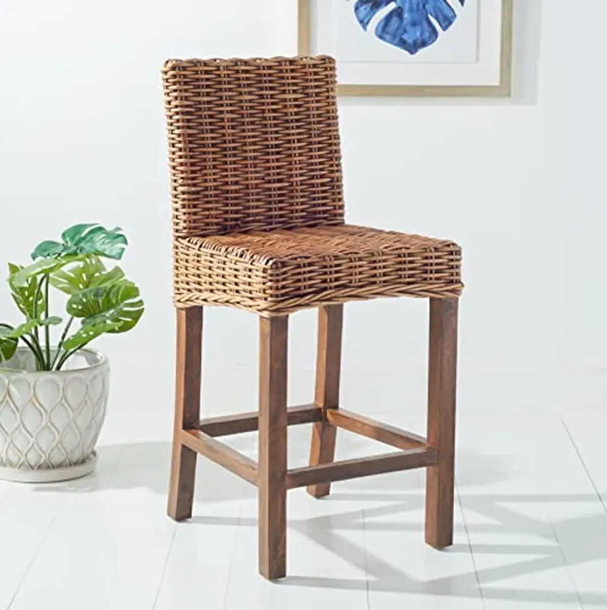 Safavieh Home Tobie Honey Brown Wash Rattan 24-inch Counter Stool, 0