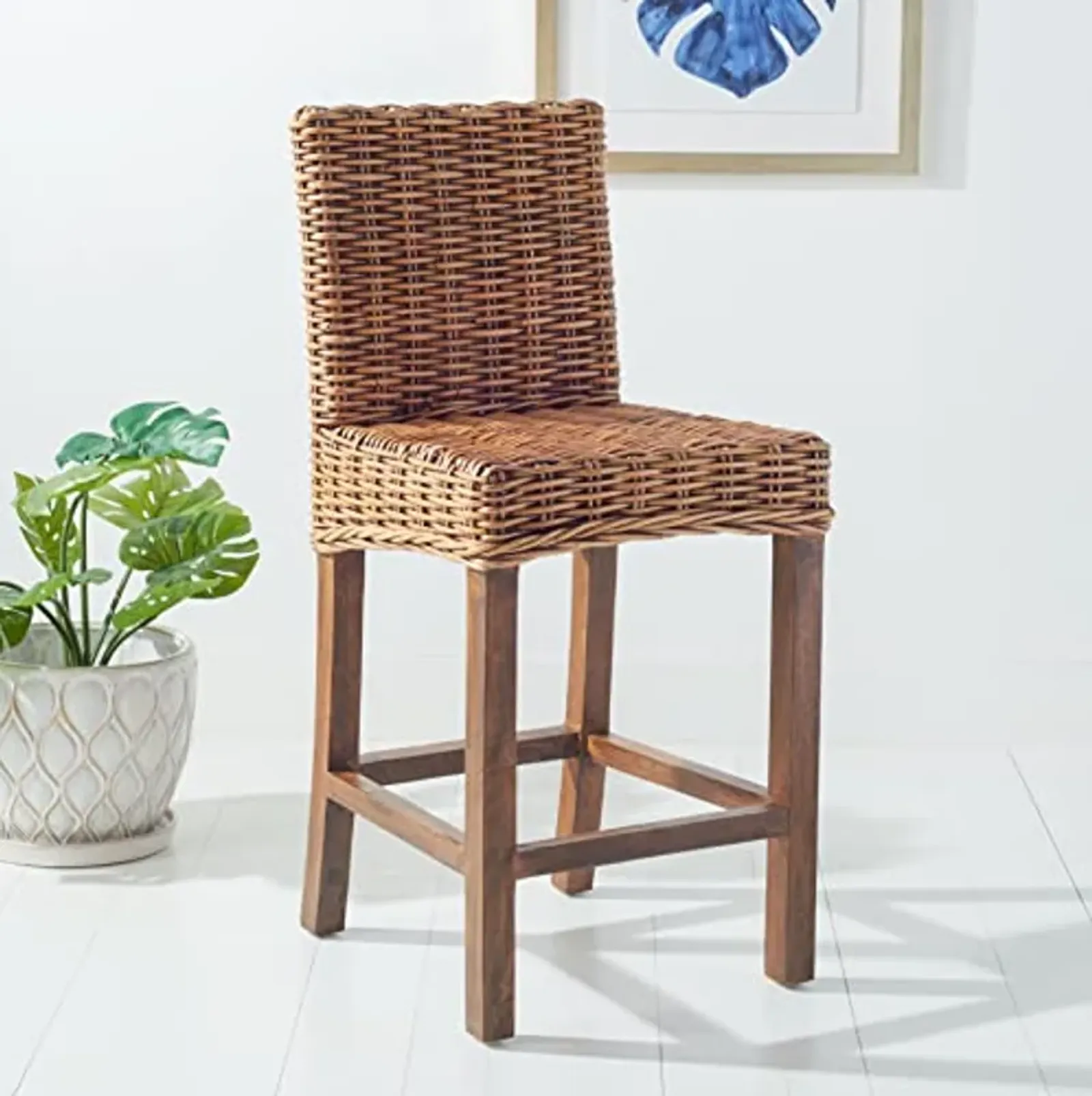 SAFAVIEH Home Tobie Honey Brown Wash Rattan 24-inch Counter Stool