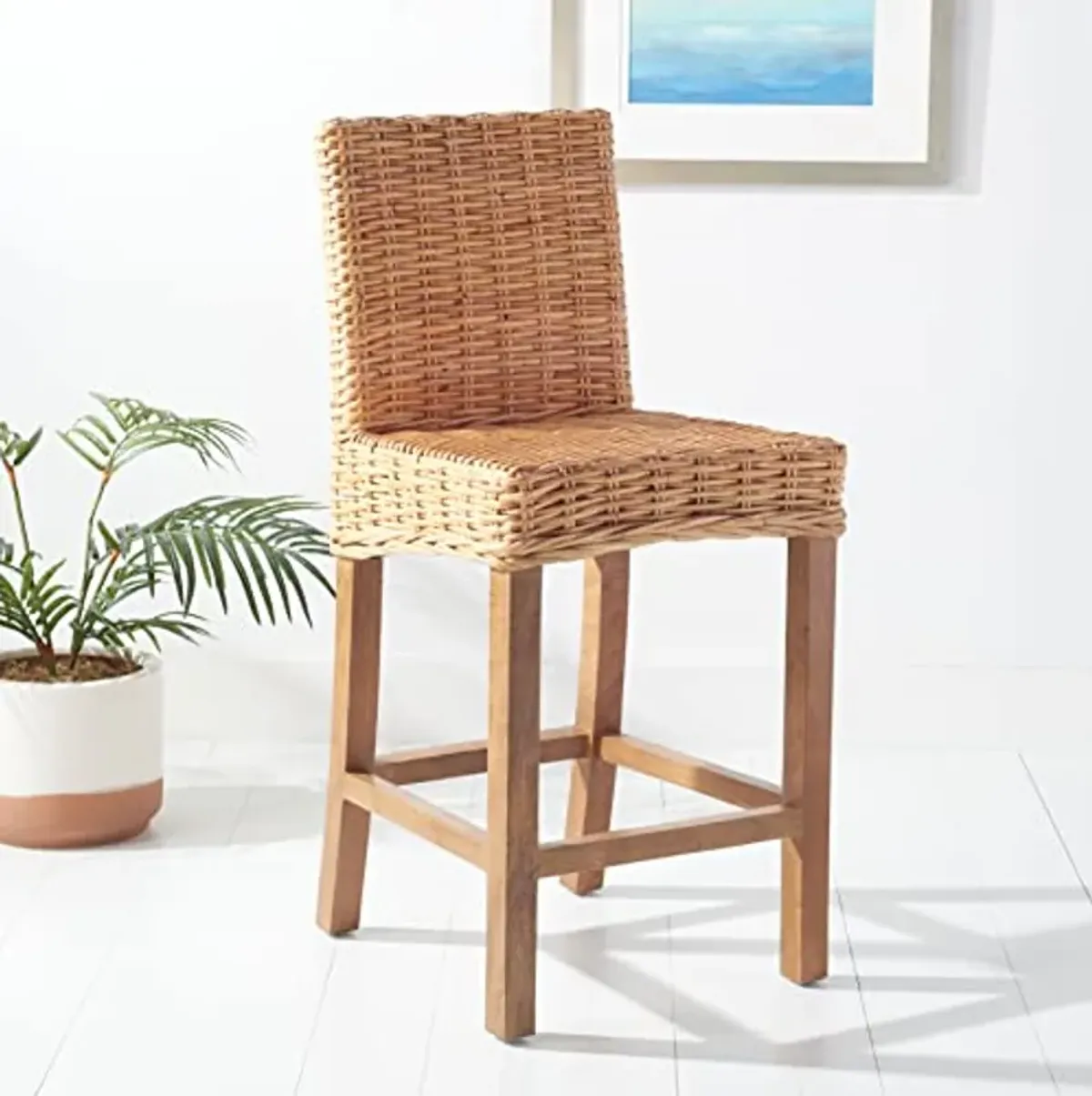 Safavieh Home Tobie Rattan 24-inch Counter Stool, 0, Natural/Natural