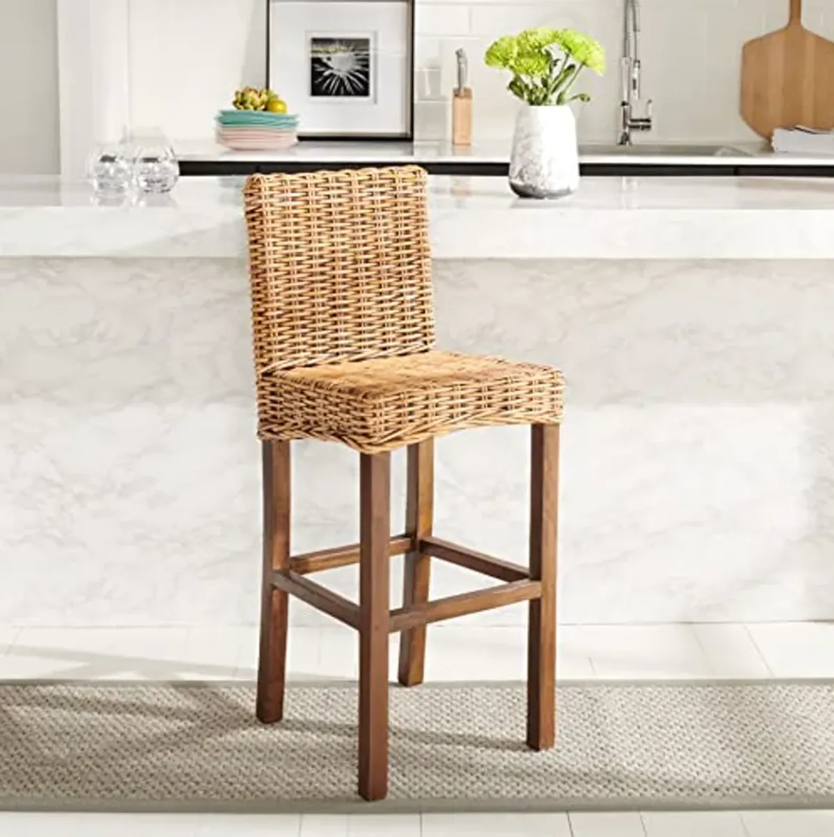 Safavieh Home Tobie Honey Brown Wash Rattan 30-inch Bar Stool