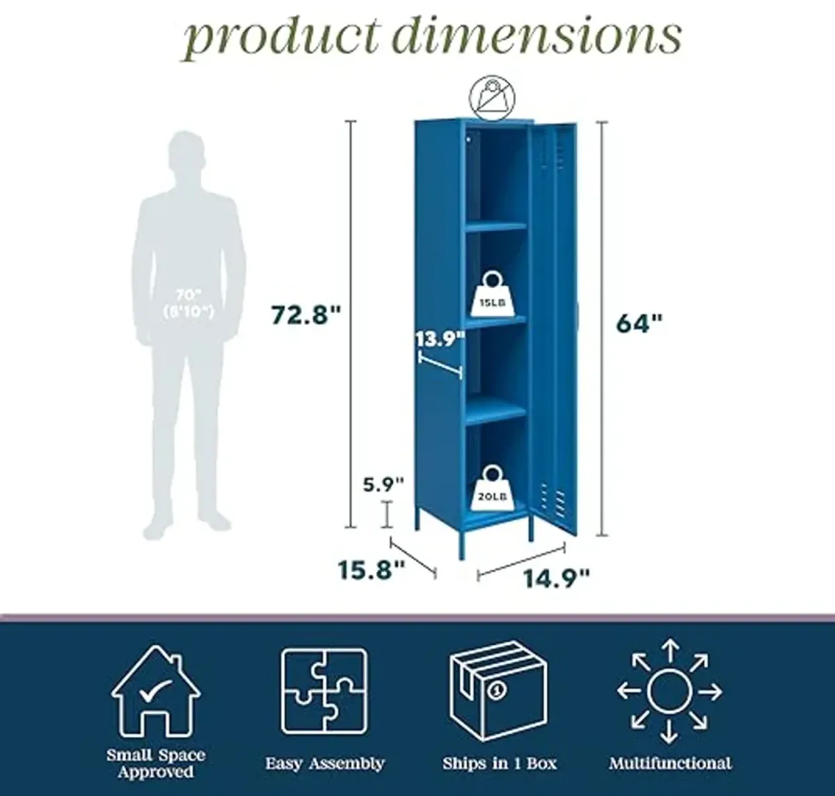 Novogratz Cache Single Metal Locker Storage, Blue Cabinet