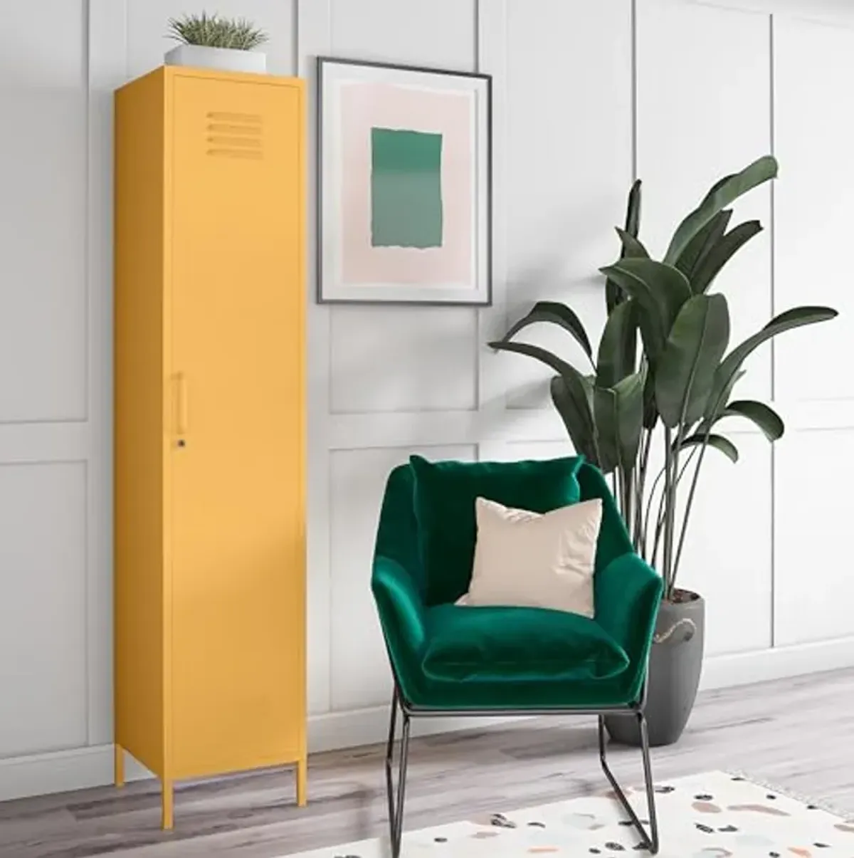 Novogratz Cache Cache 1-Door Tall Single Metal Locker Style Storage Cabinet, Yellow