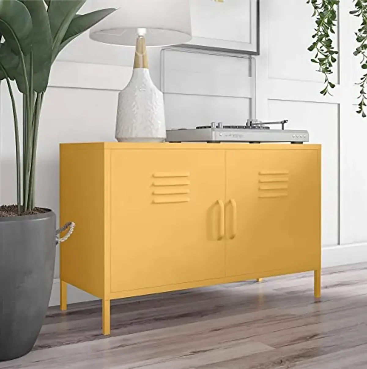 Novogratz Cache 2 Door Metal Locker Accent, Yellow Cabinet