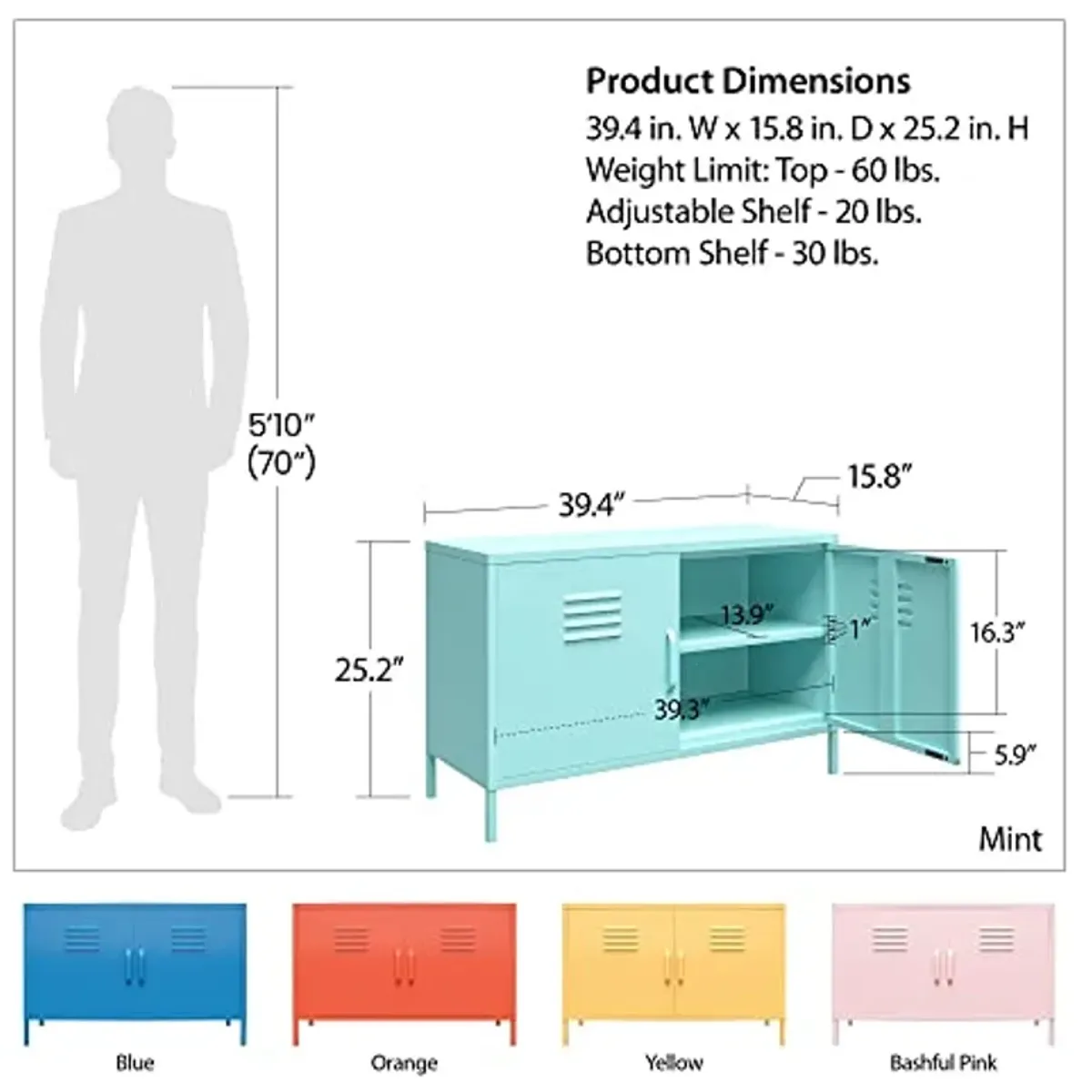 Novogratz Cache 2 Door Metal Locker Accent, Yellow Cabinet