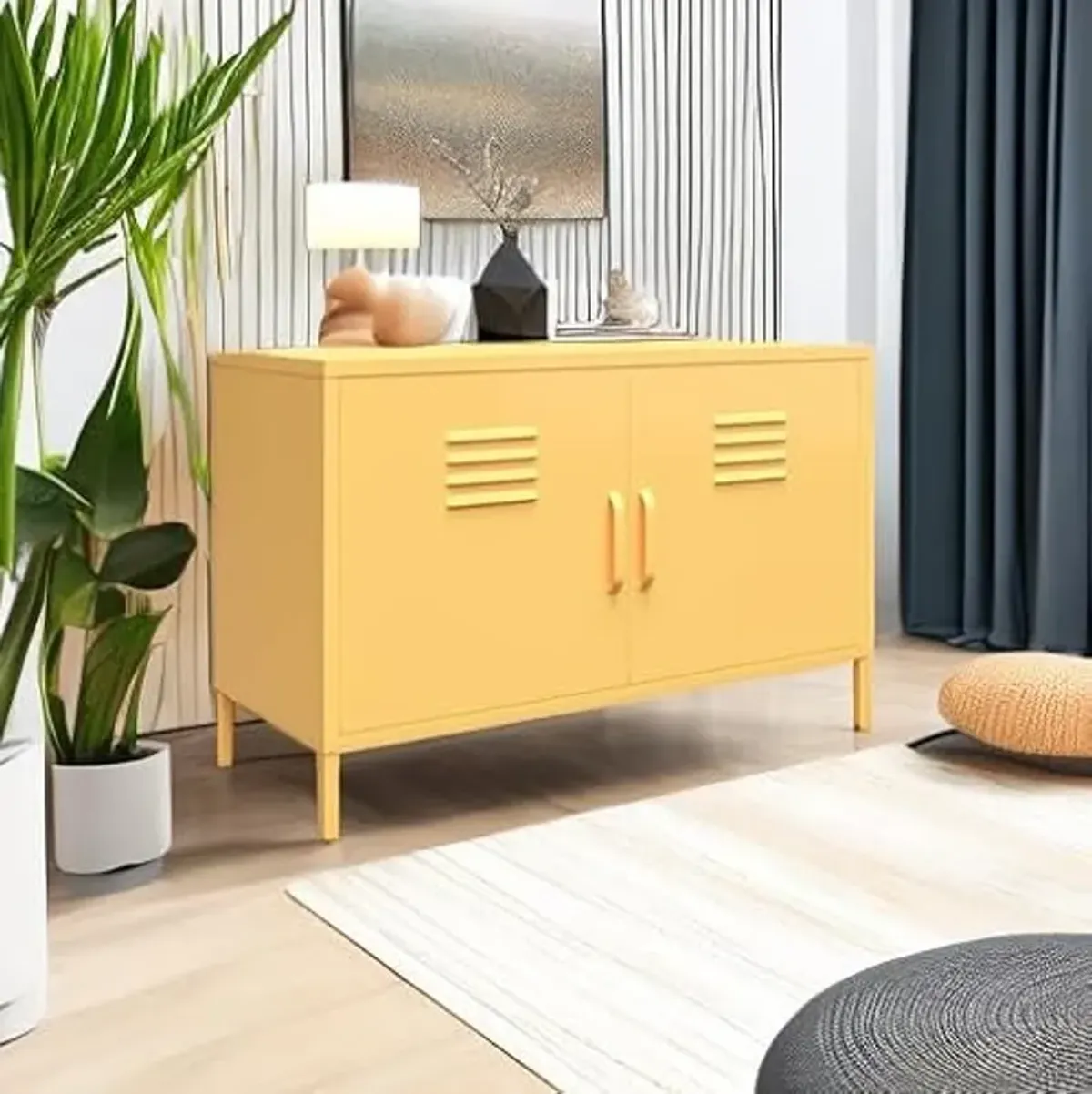 Novogratz Cache 2 Door Metal Locker Accent, Yellow Cabinet